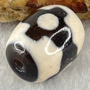 Natural Powerful Tibetan Old Oily Dark Brown With White Agate 3 Eyes Dzi Bead Heavenly Master (Tian Zhu) 三眼天诛 4.73g 17.3 by 13.4mm - Huangs Jadeite and Jewelry Pte Ltd