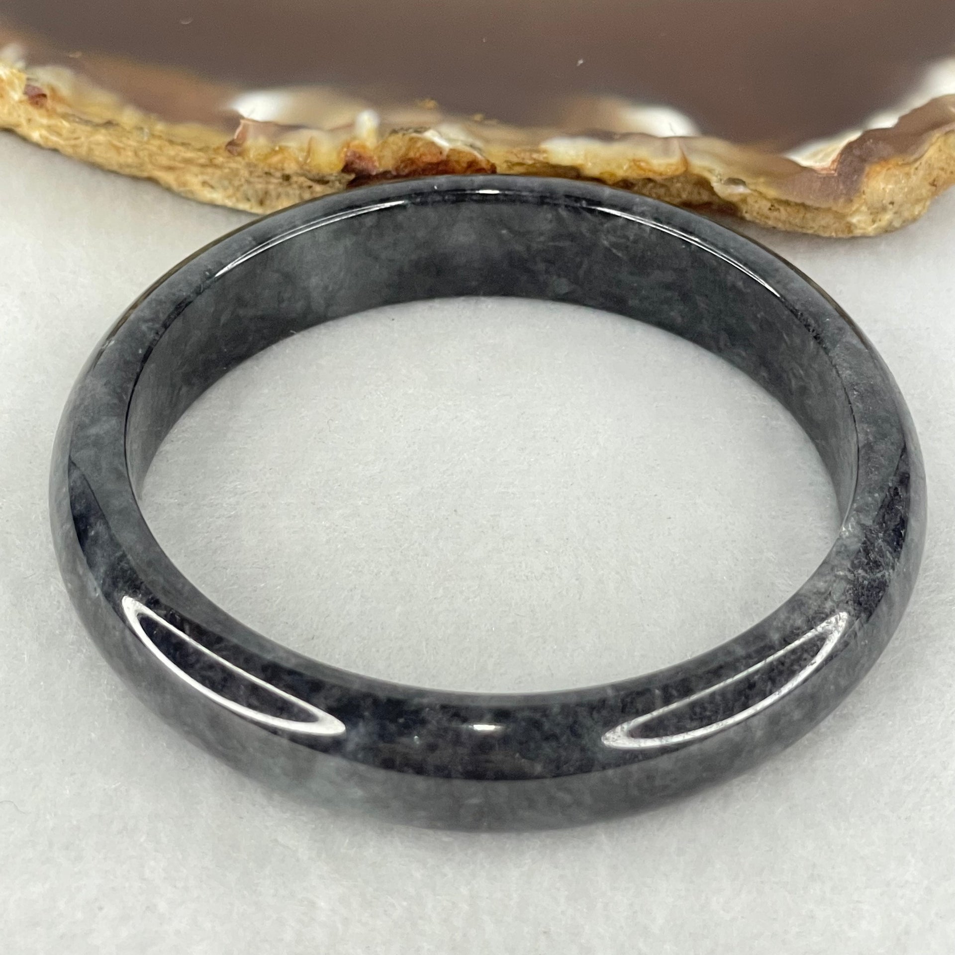 Type A Wuji Grey Black Jadeite Bangle Internal Diameter 52.0mm 32.69g 11.2 by 6.5mm (Very Slight Fine Internal Lines) - Huangs Jadeite and Jewelry Pte Ltd