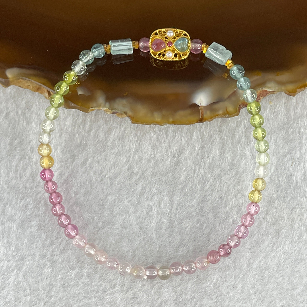 Very Good Grade Natural Rainbow Tourmaline Beads Bracelet 2.63g 14cm 3.2mm 45 Beads