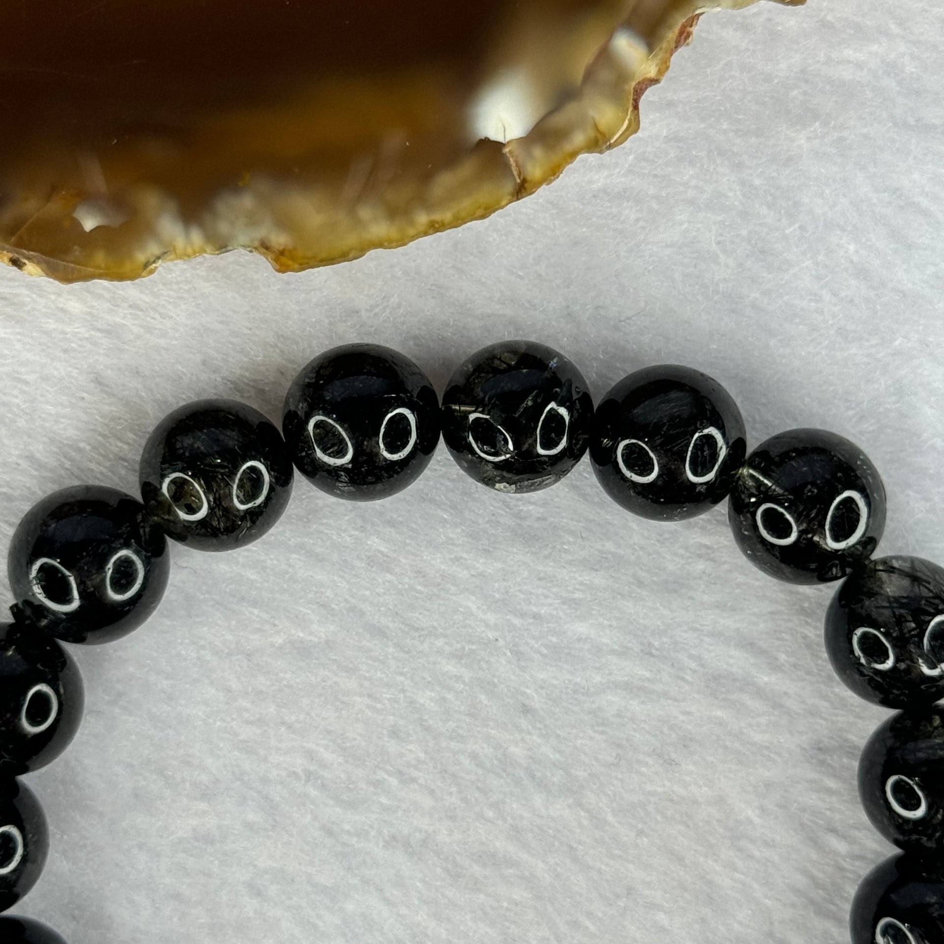 Natural Black Rutilated Quartz Beads Bracelet 天然黑发水晶手链 28.09g 16cm 10.4mm 19 Beads - Huangs Jadeite and Jewelry Pte Ltd