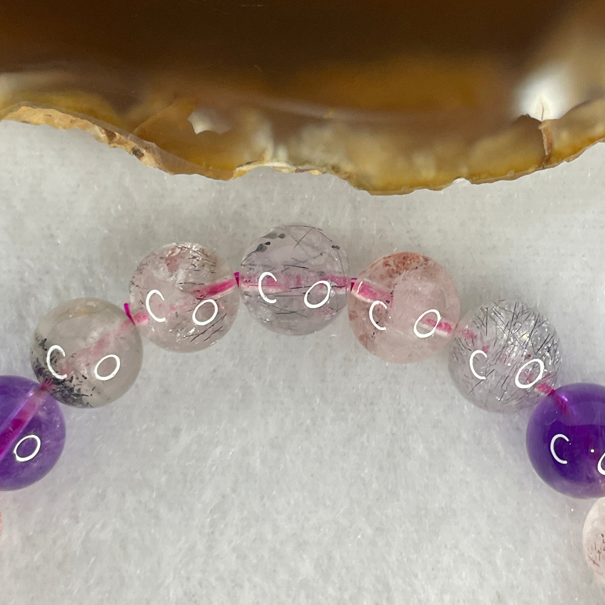Certified Above Average Grade Natural Super 7 Crystal Beads Bracelet | 9.3mm Sacred 7-Mineral Synergy Power (23.41g | 16.5cm Wrist Sizing | 22 Beads)
