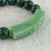 Type A Burmese Old Mine Blueish Green Jadeite Beads with Green Jadeite Twin Koi Fish and Flower Bracelet 60.96g 12.8mm 12 Beads 51.5 by 10.4 by 14.4mm - Huangs Jadeite and Jewelry Pte Ltd