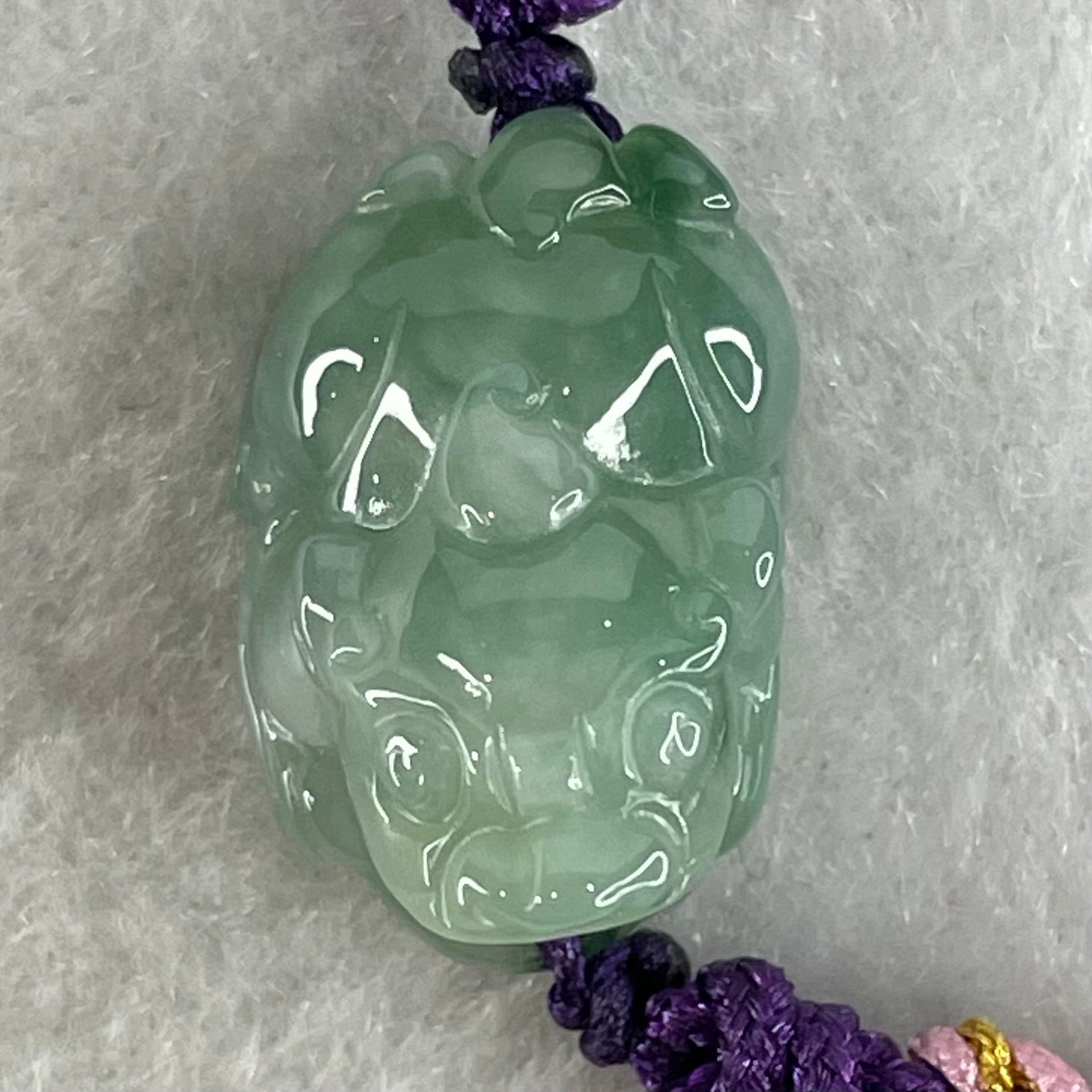 Type A Blueish Green Jadeite Male Pixiu String Bracelet 7.98g 21.8 by 14.2 by 13.1mm . - Huangs Jadeite and Jewelry Pte Ltd