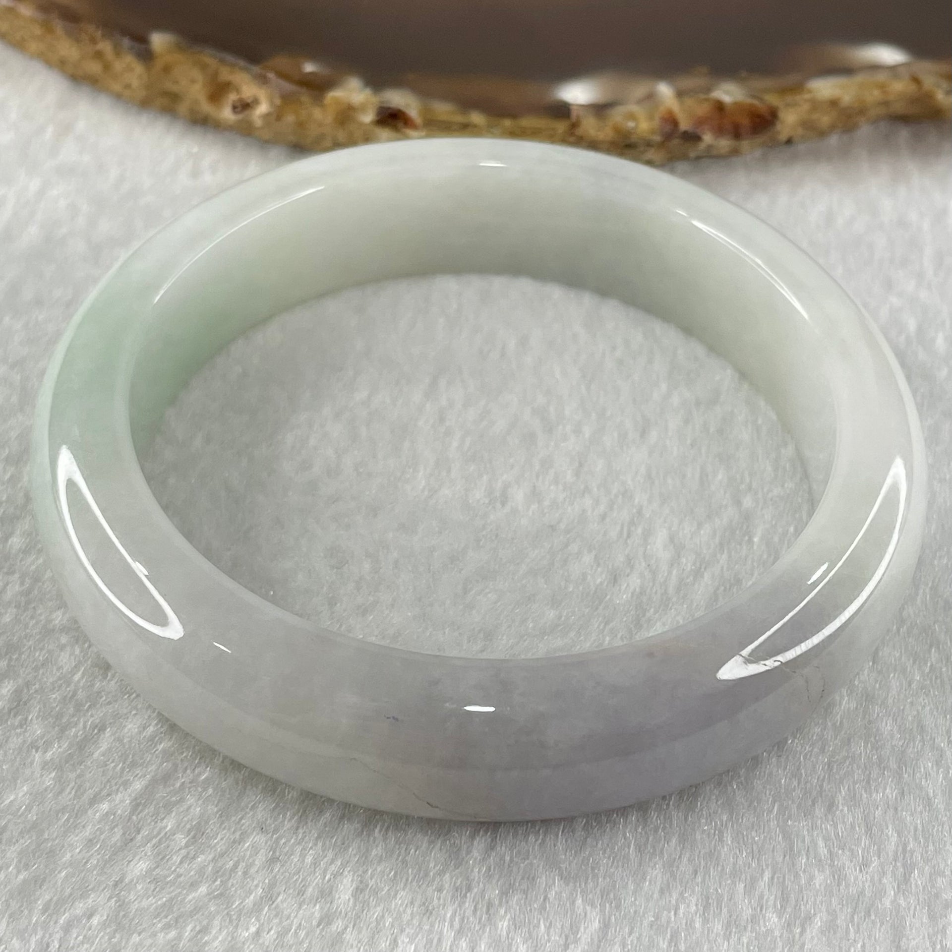 Type A Faint Lavender Green Jadeite Bangle 66.17g Internal Diameter 58.4mm 13.4 by 8.5mm (External Lines) - Huangs Jadeite and Jewelry Pte Ltd