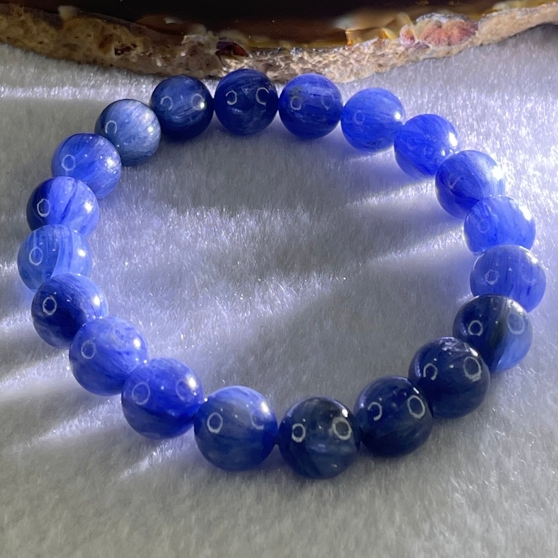 Natural Blue Kyanite Beads Bracelet 31.94g 15.5cm 9.8mm 20 Beads - Huangs Jadeite and Jewelry Pte Ltd