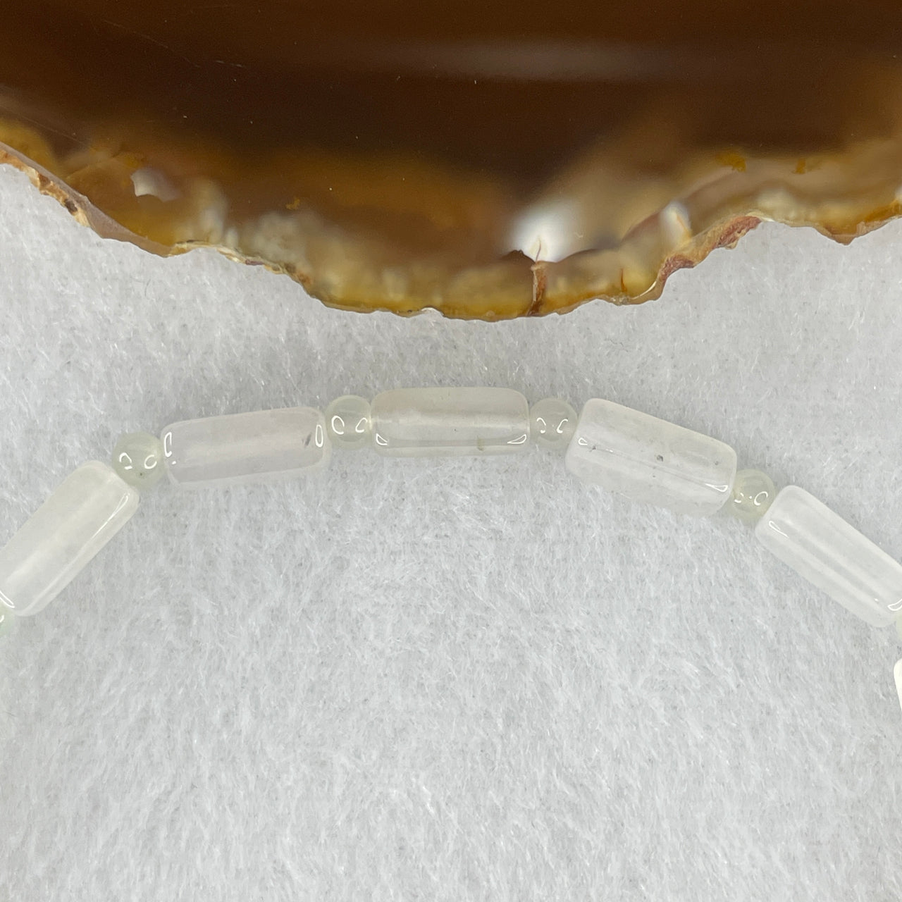 Natural Type A Semi-Icy White Jadeite Bracelet | 19.5cm Long-Line 4.6mm Geometric Elongated & Round Genuine Ice-White Jade Bead Strand (10.30g, 15 Pcs)