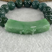 Type A Burmese Old Mine Blueish Green Jadeite Beads with Green Jadeite Twin Koi Fish and Flower Bracelet 60.96g 12.8mm 12 Beads 51.5 by 10.4 by 14.4mm - Huangs Jadeite and Jewelry Pte Ltd
