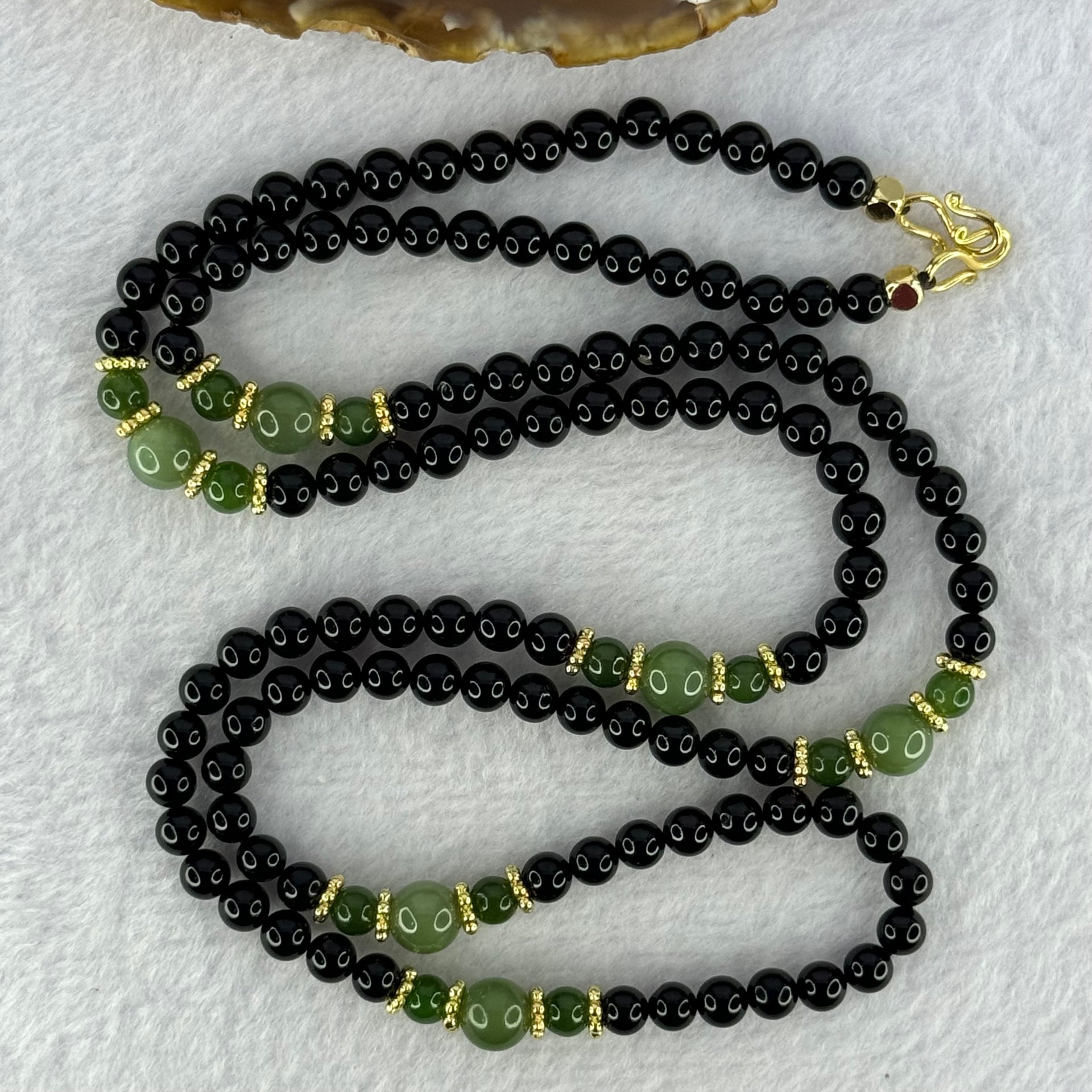 Natural Black Gold King Amber Beads with Crystals Necklace 天然黑金翁王琥珀项链 24.48g 76cm 8.0mm 6 Beads 5.9mm 154 Beads - Huangs Jadeite and Jewelry Pte Ltd