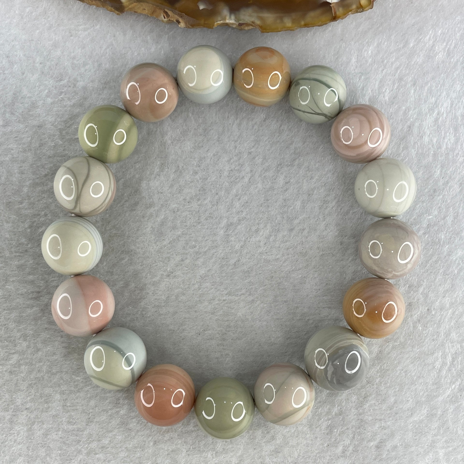 Certified Natural Alashan Agate Pastel Green Beads Bracelet 42.28g 16.5cm 12.8mm 17Beads - Huangs Jadeite and Jewelry Pte Ltd