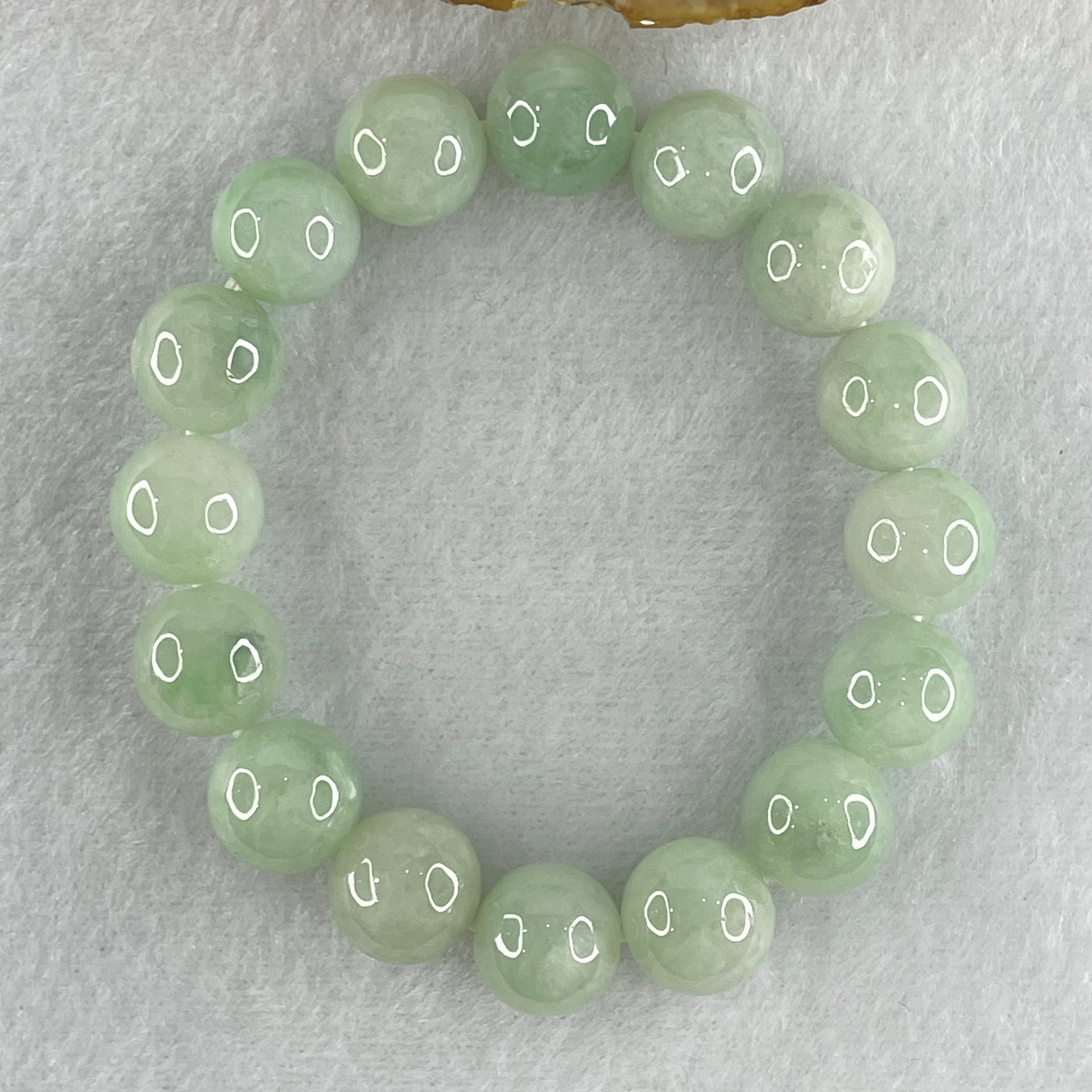 Type A Light Green Jadeite Beads Bracelet 53.65g 16cm 12.7mm 16 Beads (Slight Internal and External Lines) - Huangs Jadeite and Jewelry Pte Ltd