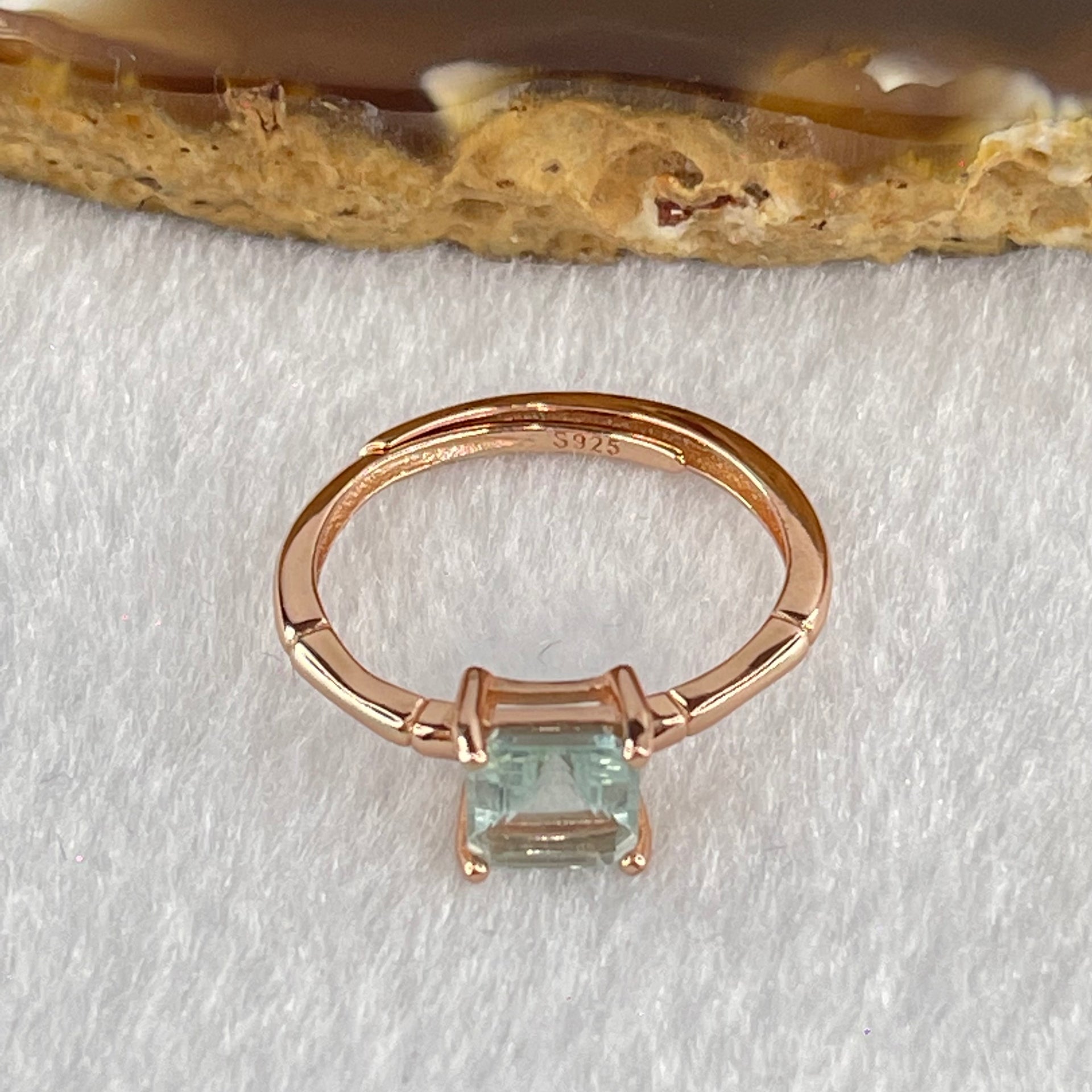 Natural Green Fluorite with Crystals In S925 Sliver Rose Gold Color Ring (Adjustable Size) 1.55g 5.7 by 4.2mm - Huangs Jadeite and Jewelry Pte Ltd