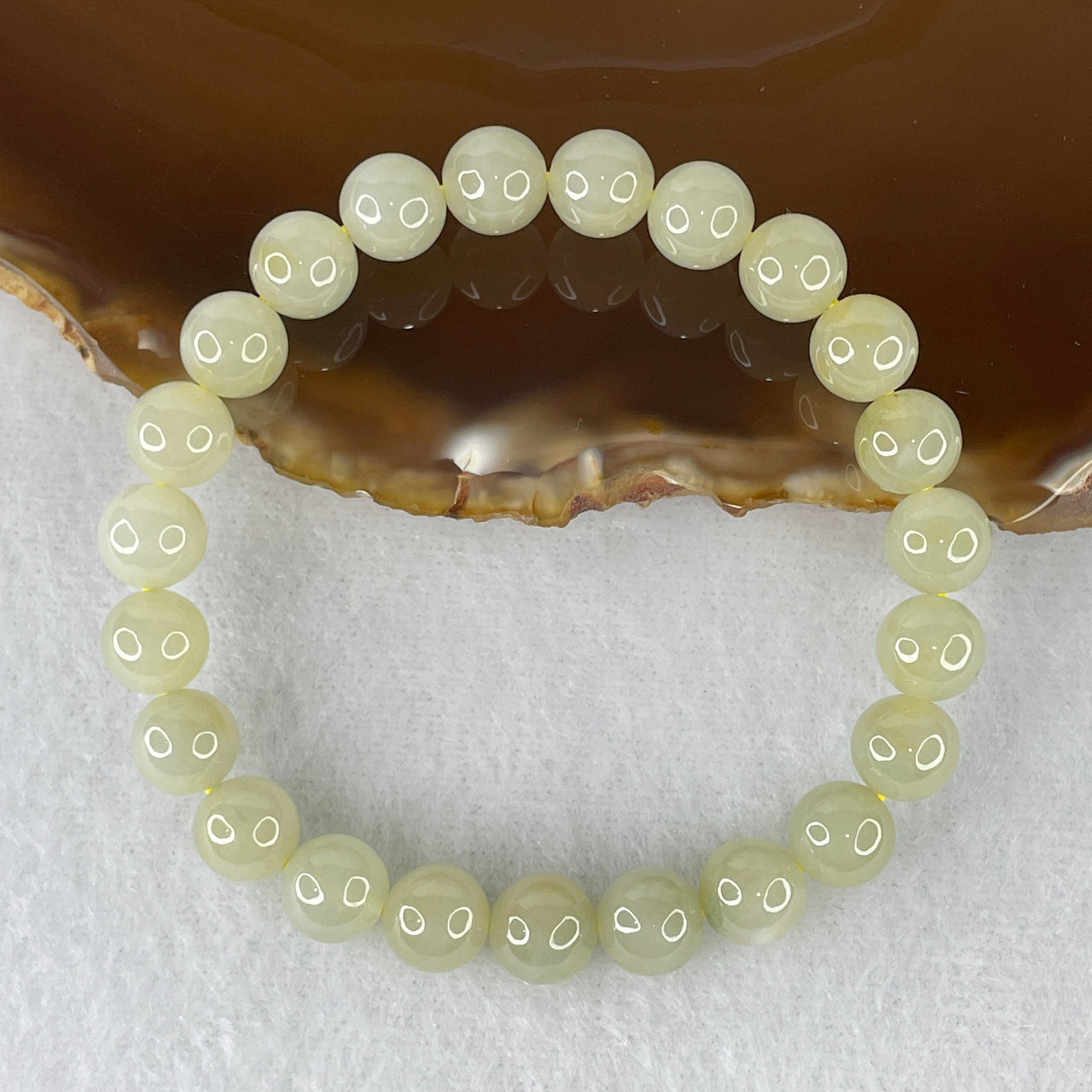 Natural Type A Light Yellowish Green Jadeite Bracelet | 15cm Small 7.9mm Round Genuine Jade Bead Fortune & Growth Strand (19.89g, 23 Beads)
