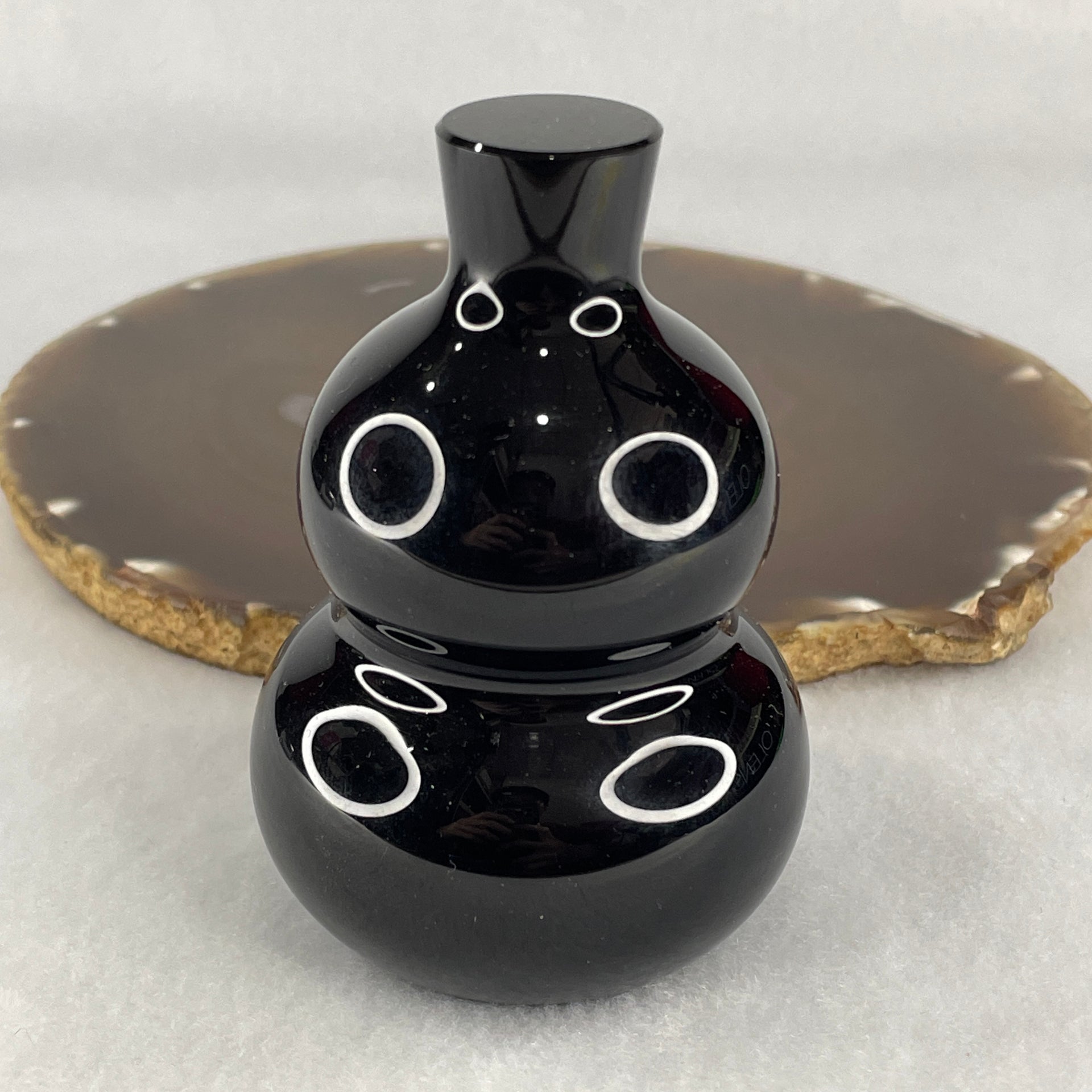 Natural Black Obsidian Hulu Display 301.75g 84.5 by 56.8mm - Huangs Jadeite and Jewelry Pte Ltd