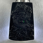 Type A Opaque to Partial Translucent Black Omphacite Jadeite Dragon Pendant 30.25g 64.4 by 42.8 by 8.2mm - Huangs Jadeite and Jewelry Pte Ltd