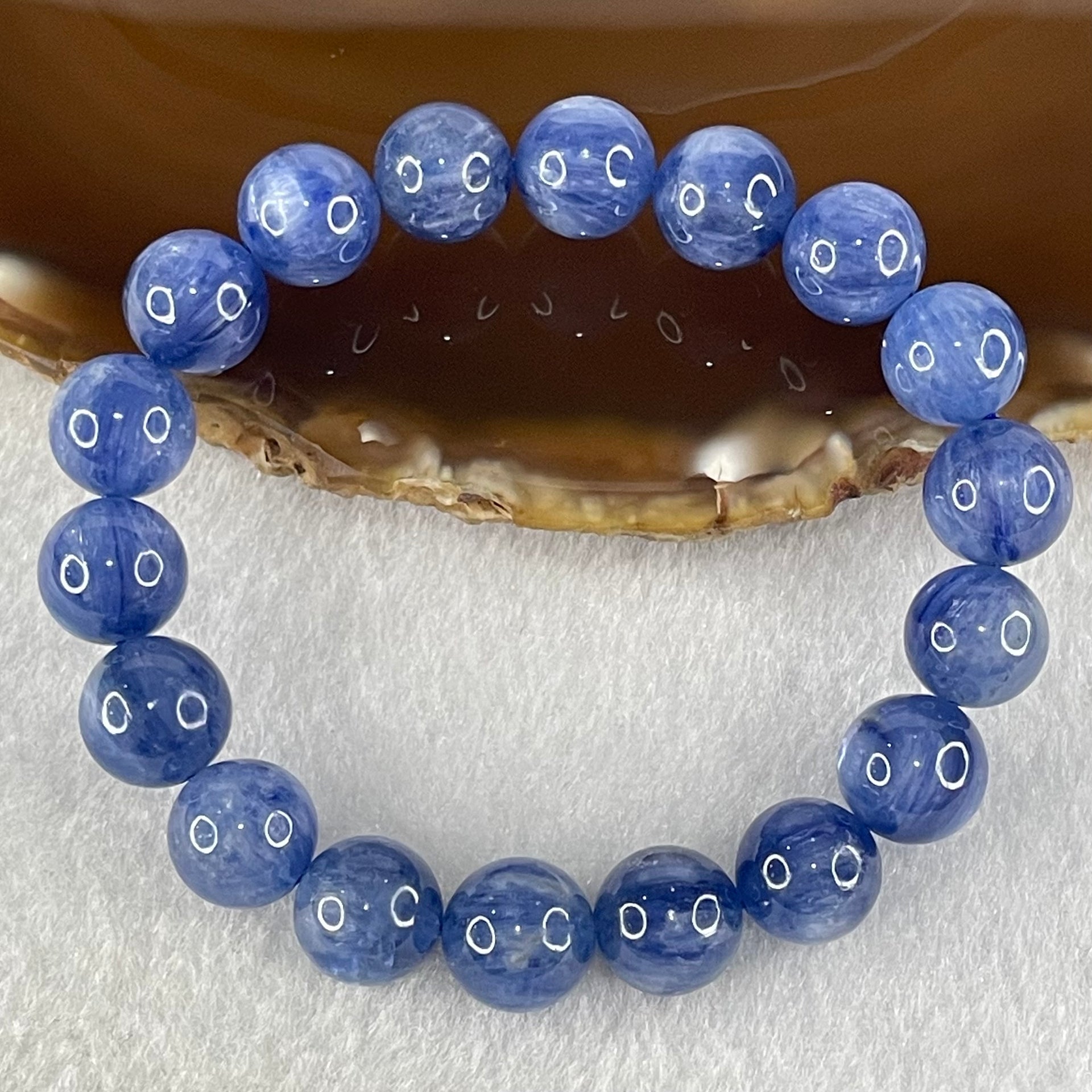 Natural Blue Kyanite Beads Bracelet 39.27g 15.5cm 10.8mm 18 Beads - Huangs Jadeite and Jewelry Pte Ltd