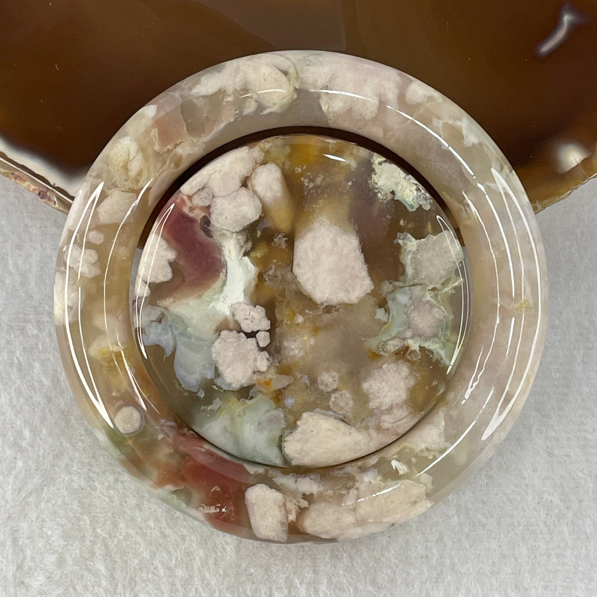 Natural Flower Agate Set Full Round Bangle | (117.81g Total Set Weight | 54.1mm Inner Diameter | 11.9x12.0mm | Perfect | Synergy, Personal Growth, Abundance Magnet & Protection Shield)