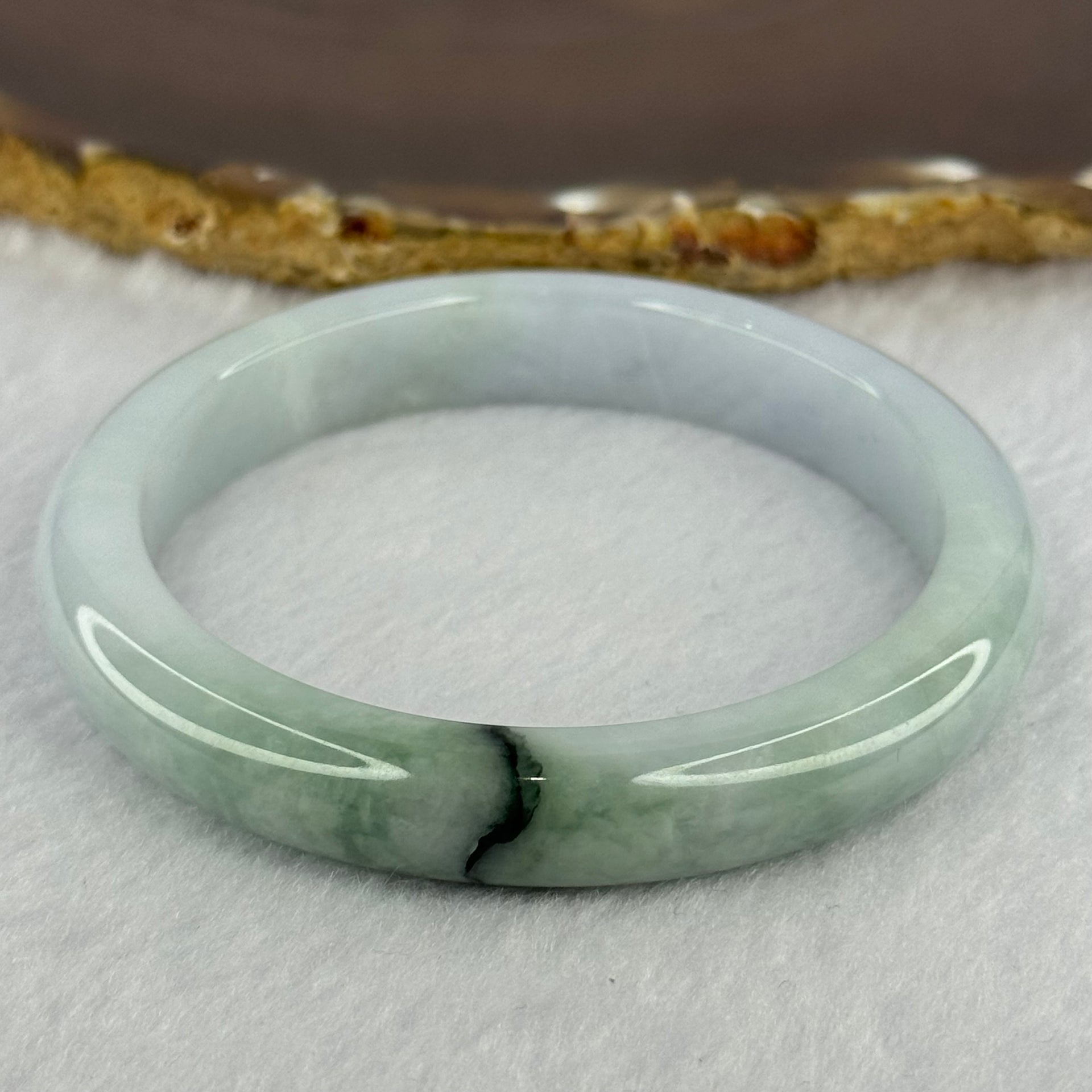 Type A Lavender with Light and Dark Green Patches Jadeite Bangle 48.57g Internal Diameter 58.2mm 11.1 by 8.0mm (Very Slight External Rough) - Huangs Jadeite and Jewelry Pte Ltd