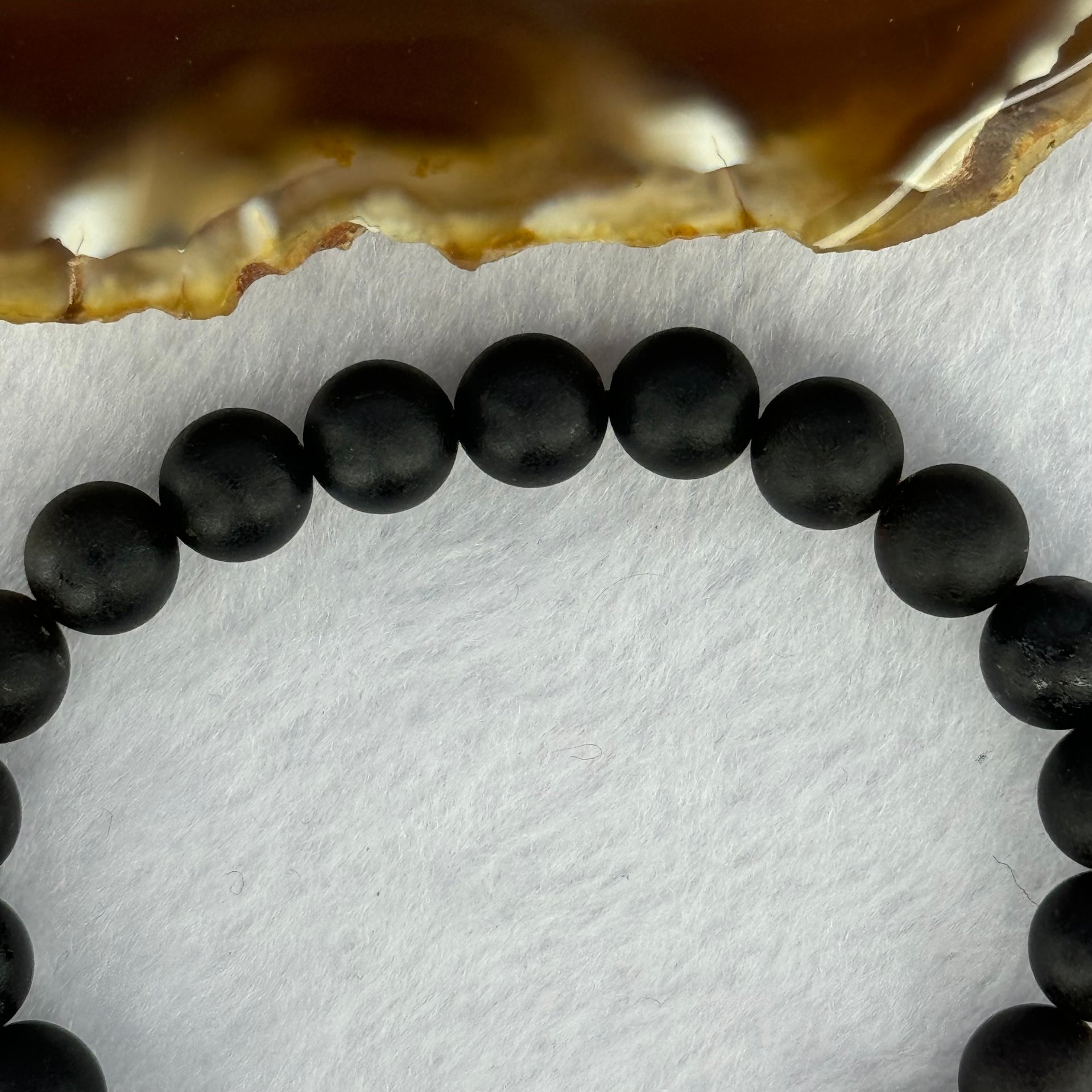 Natural Dark Matt Black Amber Beads Bracelet 天然大黑天翁琥珀手链 7.16g 15cm 8.3mm 22 Beads - Huangs Jadeite and Jewelry Pte Ltd