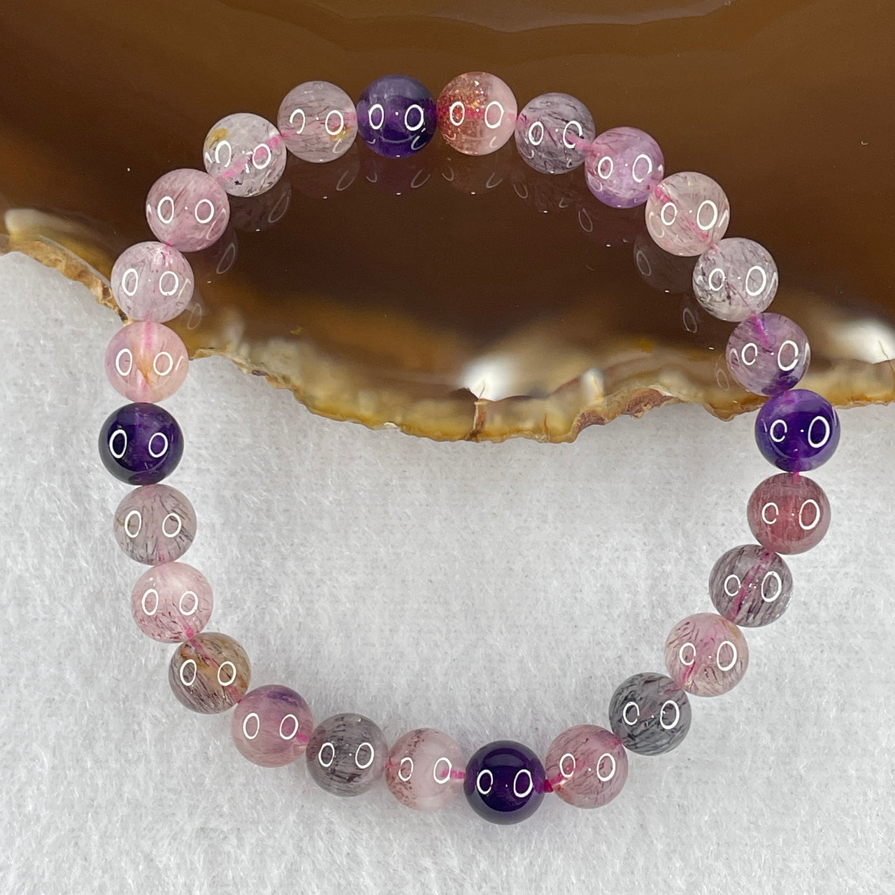 Certified Above-Average Grade Natural Super 7 Crystal Beads Bracelet | Fluid High-Clarity Showcase Strand | Authentic Sacred Seven Multi-Mineral Inclusions Quartz Spiritual Catalyst & Auric Shield Bracelet (20.51g | 16cm Length | 8.9mm | 22 Beads)