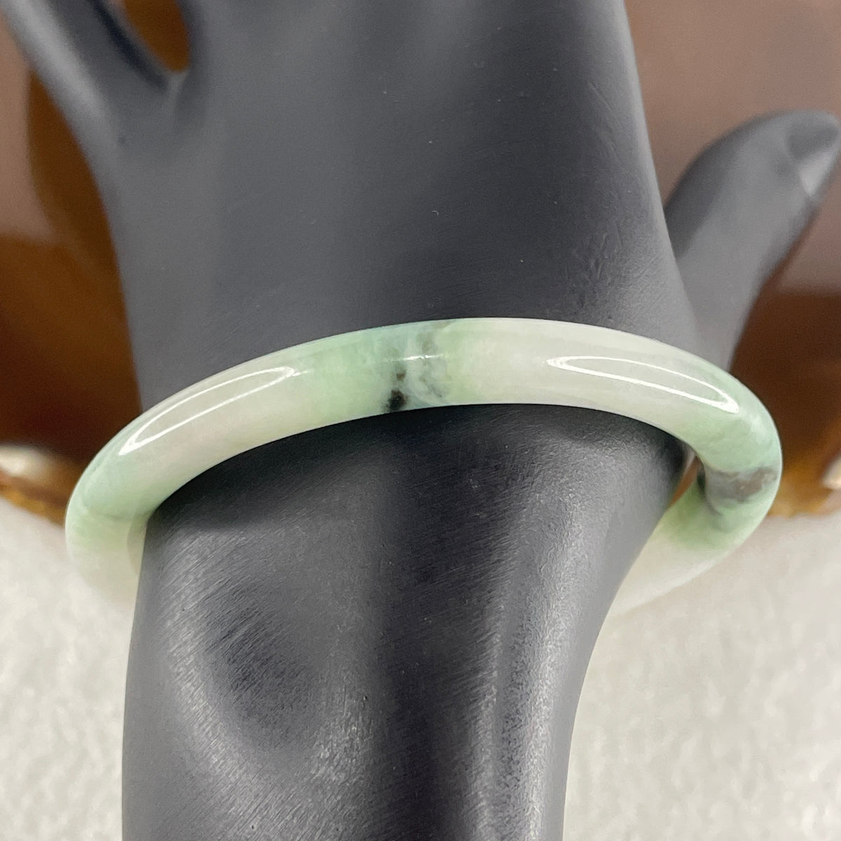 Natural Type A Green with Lavender Piao Hua Jadeite Flat Ding Dang Bangle 22.98g Inner Diameter 52.8mm 6.6 by 7.5mm (Very Very Slight External Rough) - Huangs Jadeite and Jewelry Pte Ltd