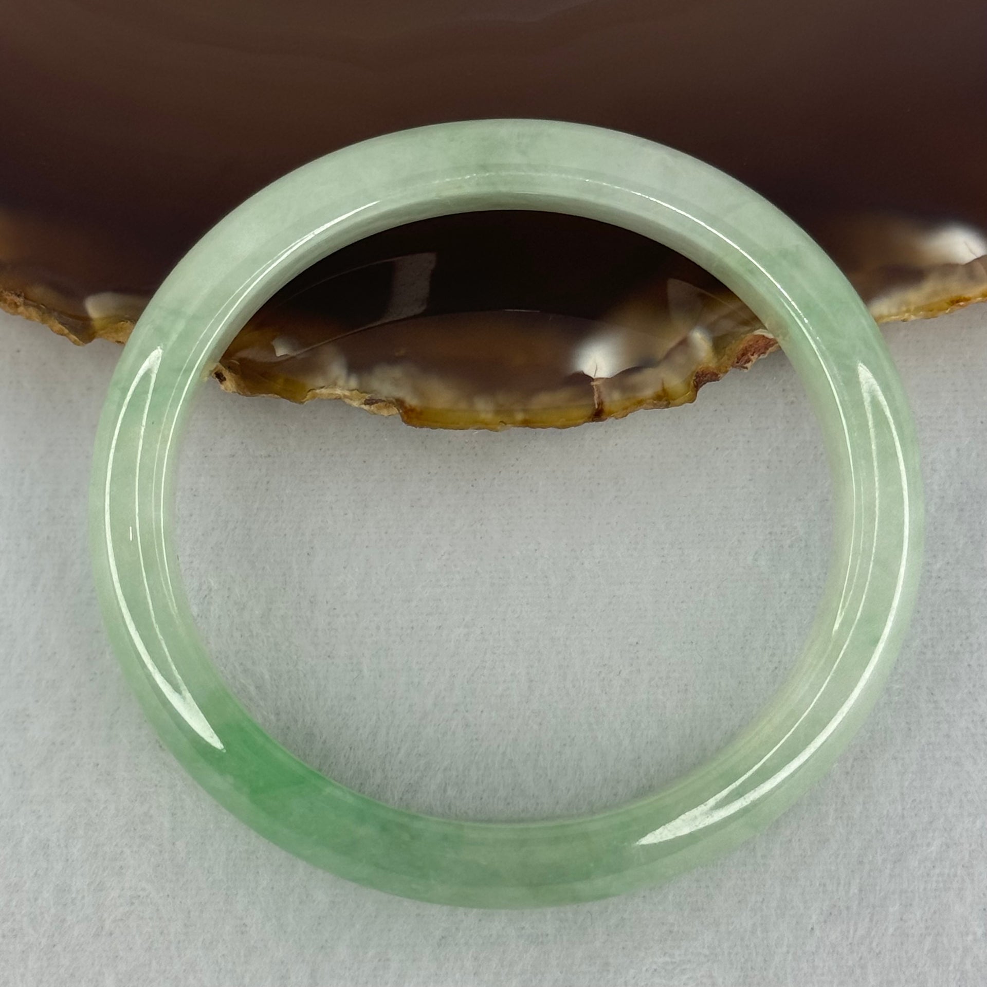 Type A Semi Icy Bright Green Jadeite Oval Bangle Internal Diameter 54.4mm 40.37g 11.3 by 8.4mm (Slight Internal Lines) - Huangs Jadeite and Jewelry Pte Ltd
