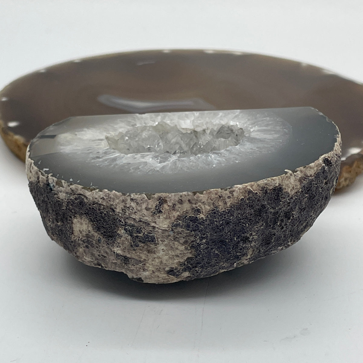 Natural White Agate Round Mini Display | (309.92g | 90.0 x 63.5 x 36.5mm| Synergy, Space Purification, Mindful Peace & Feng Shui Balance Anchor)