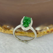 Type A Icy Green Omphasite Jadeite Gold Fish with Crystals in S925 Sliver Ring (Adjustable Size) 2.55g 10.7 by 7.1 by 3.0mm - Huangs Jadeite and Jewelry Pte Ltd