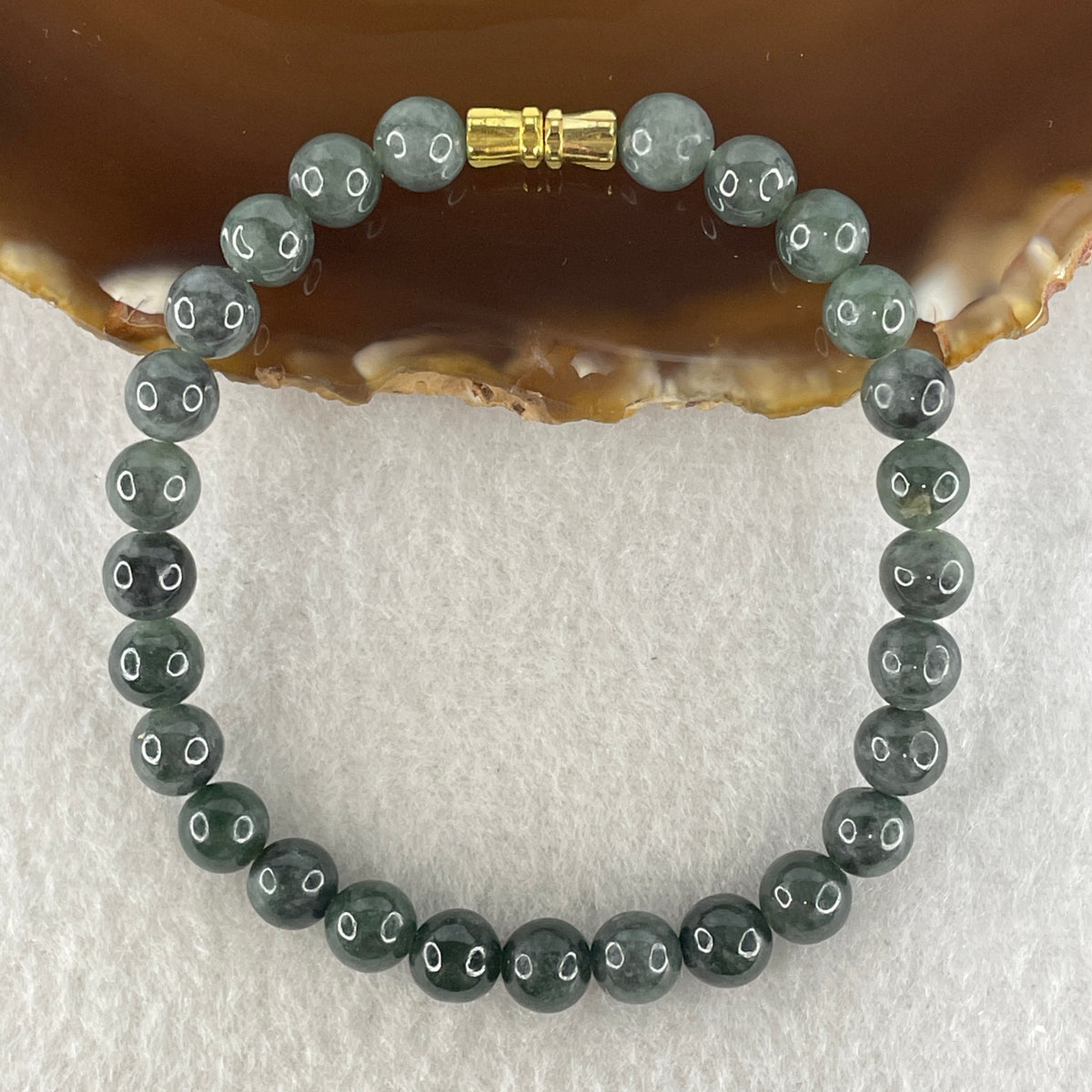 Natural Type A Light Wuji Grey & Blueish Green Jadeite Beads Bracelet |(15.43g | 16.5cm | 7.0mm x 27 Beads | Root, Throat & Heart Chakra Synergy, "Wuji" Spatial Shield & Feng Shui Serenity Anchor)