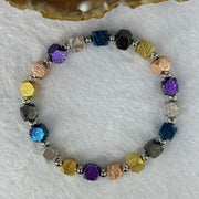 Natural Meteorite in Multi Color Blocks with Mini Stainless Steel Beads Bracelet 天然天铁手链 6.4mm 16cm 19 pcs - Huangs Jadeite and Jewelry Pte Ltd