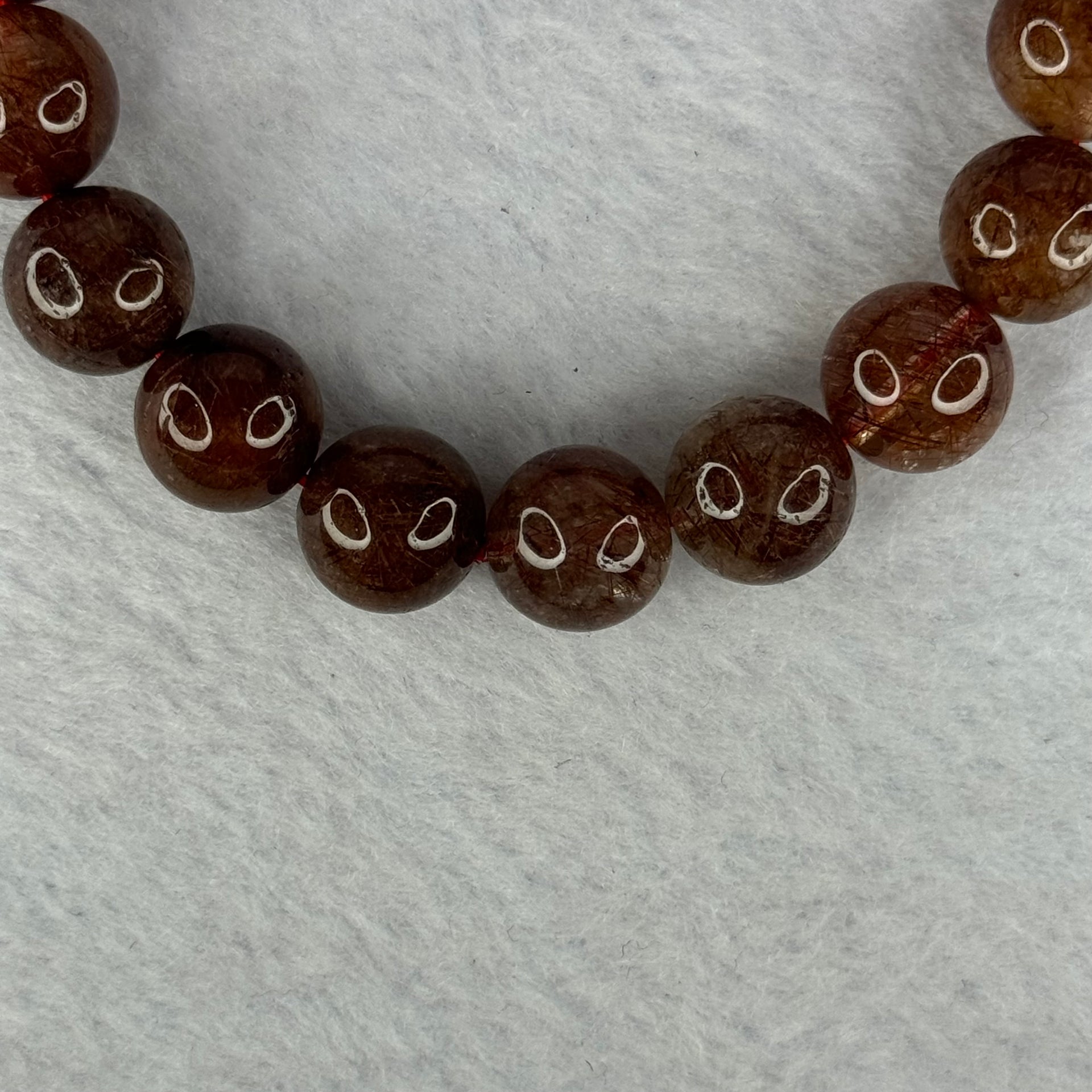 Natural Copper Rutilated Quartz Beads Bracelet 天然銅髮晶手镯 37.22g 17cm 11.8mm 17 Beads - Huangs Jadeite and Jewelry Pte Ltd