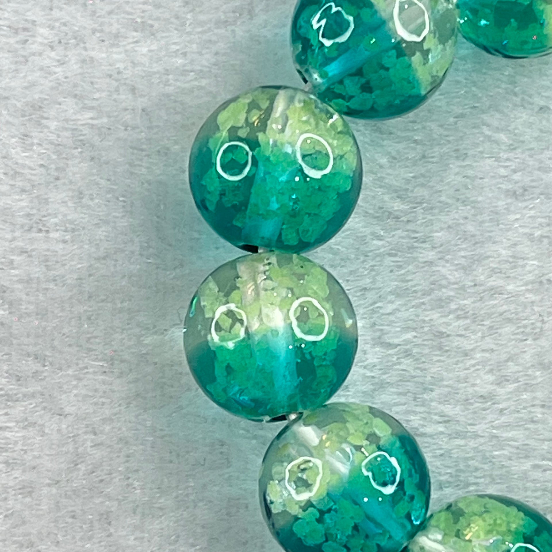 Blueish Green with Yellow Beads Glass Bracelets 27.06g 11cm 12.1mm 12 Beads - Huangs Jadeite and Jewelry Pte Ltd