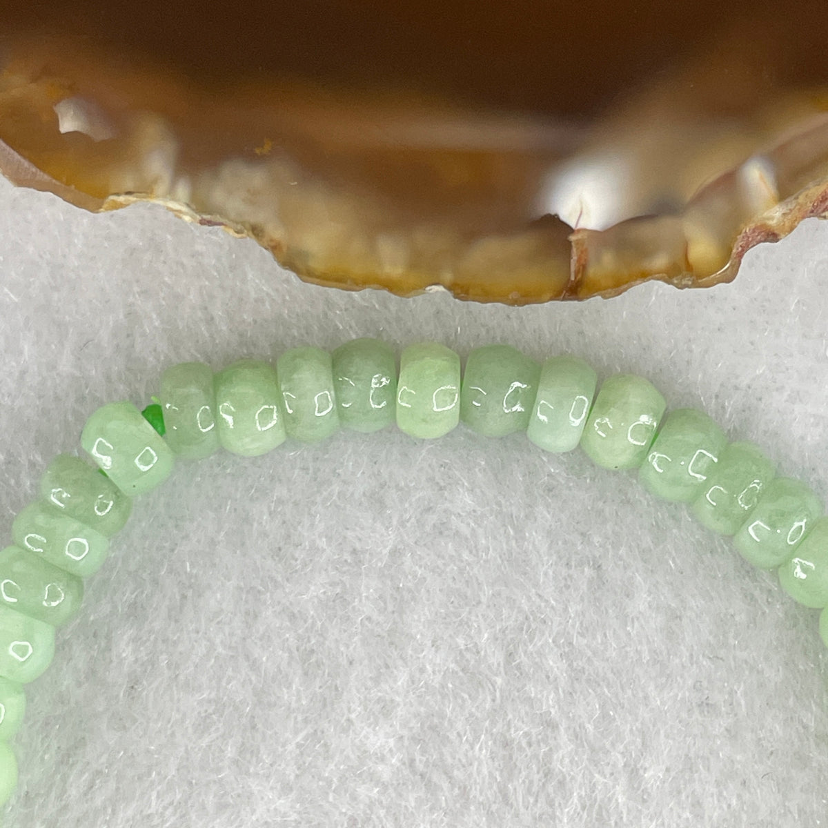 Natural Type A Green Jadeite Donut Beads Bracelet | 15.5cm with 53 Beads 5.3mm (9.79g | Heart Chakra Balance, Endless Harmony & Protection Shield)