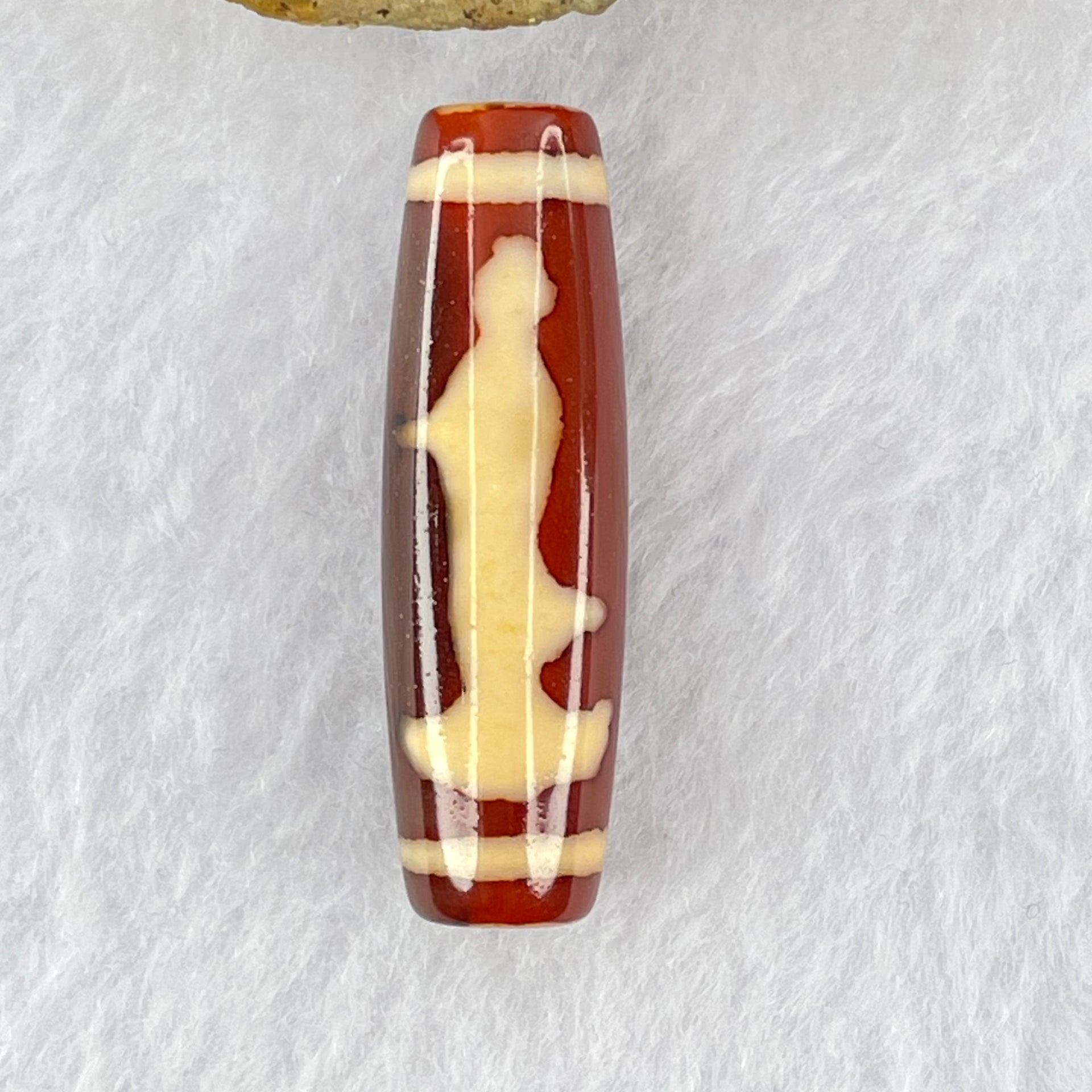 Natural Powerful Tibetan Old Oily Red and Yellowish White Agate Guan Yin Dzi Bead Heavenly Master (Tian Zhu) 观音天诛 8.04g 38.2 by 11.6mm - Huangs Jadeite and Jewelry Pte Ltd