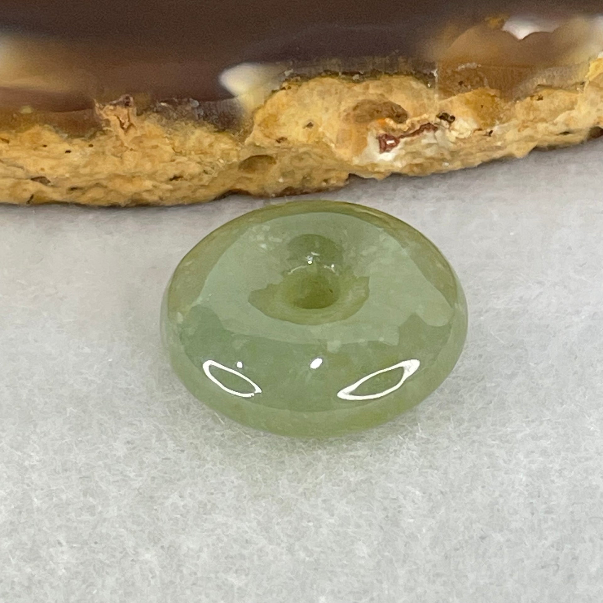 Type A Semi Icy Green Jadeite Ping An Kou Donut Charm Pendant 3.53g 16.8 by 6.4mm - Huangs Jadeite and Jewelry Pte Ltd