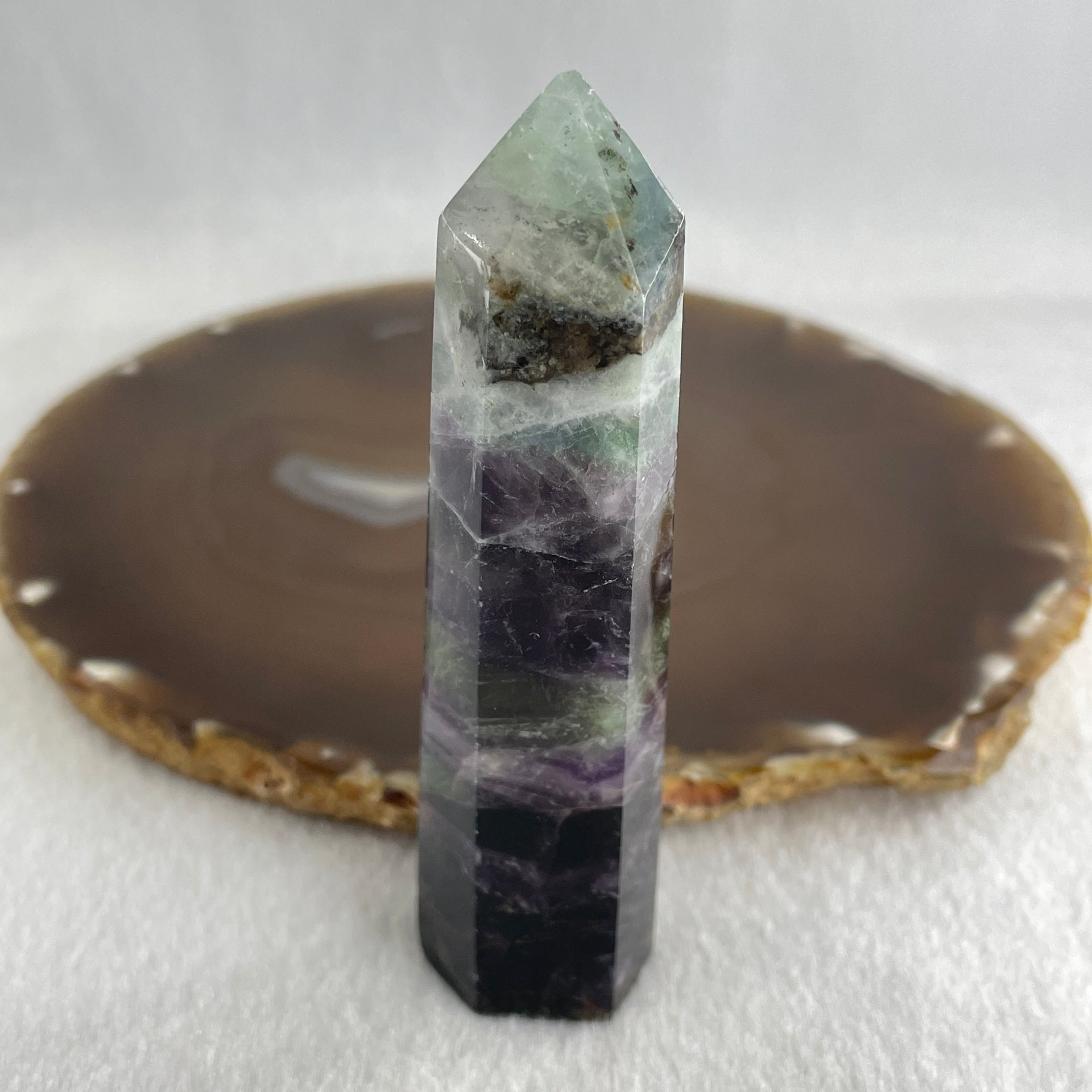 Natural Green and Purple Fluorite Quartz Tower Display 81.81g 95.0 by 25.3 by 19.3mm - Huangs Jadeite and Jewelry Pte Ltd