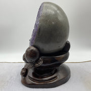 Natural Deep Purple Amethyst Egg with Wooden Stand Display Total 9,049.0g 210.0 by 220.0 by 310.0mm - Huangs Jadeite and Jewelry Pte Ltd