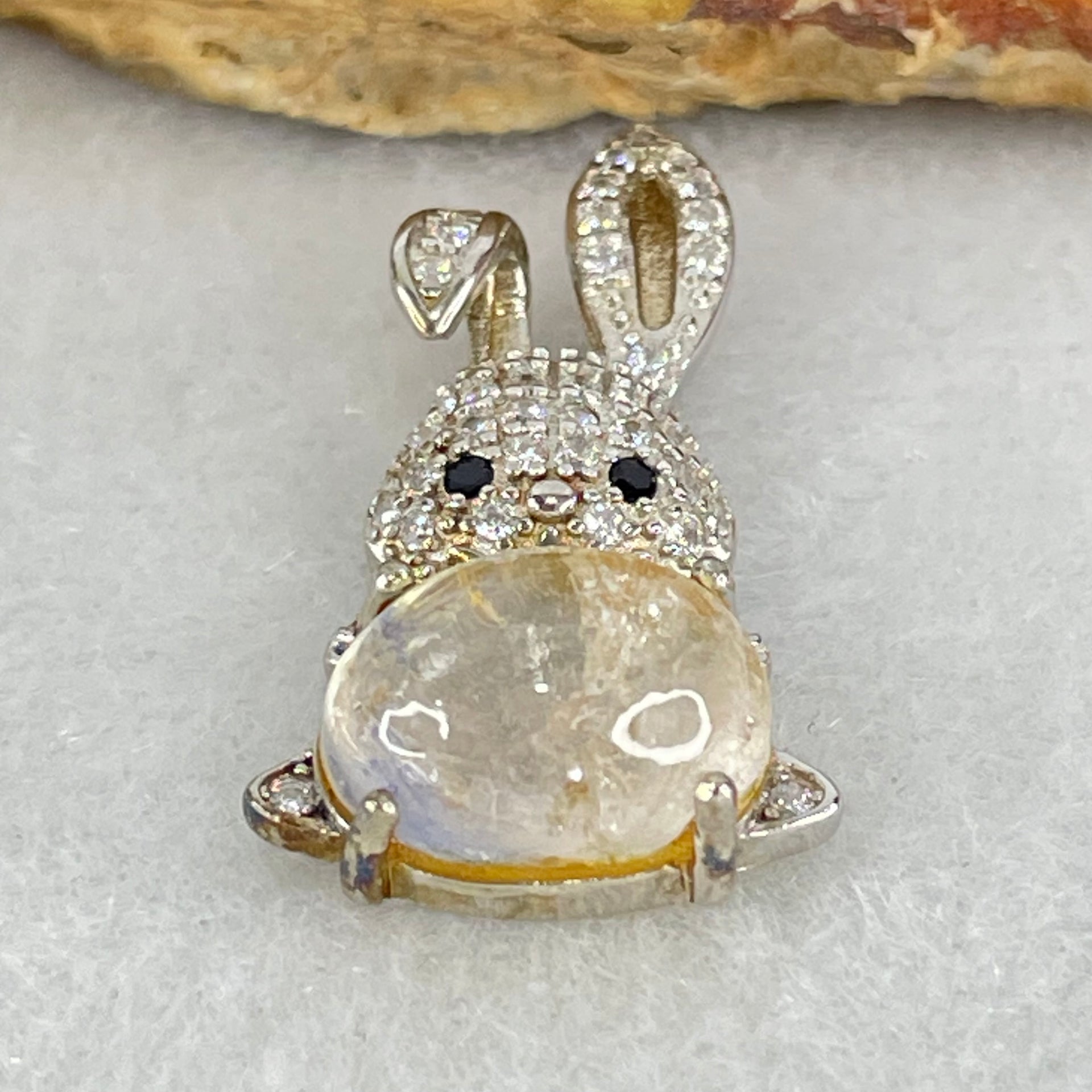 Rare Natural Blue Dumortierite Rutilated Quartz in S925 Sliver Rabbit Pendant 2.40g 10.0 by 7.1 by 5.5mm - Huangs Jadeite and Jewelry Pte Ltd