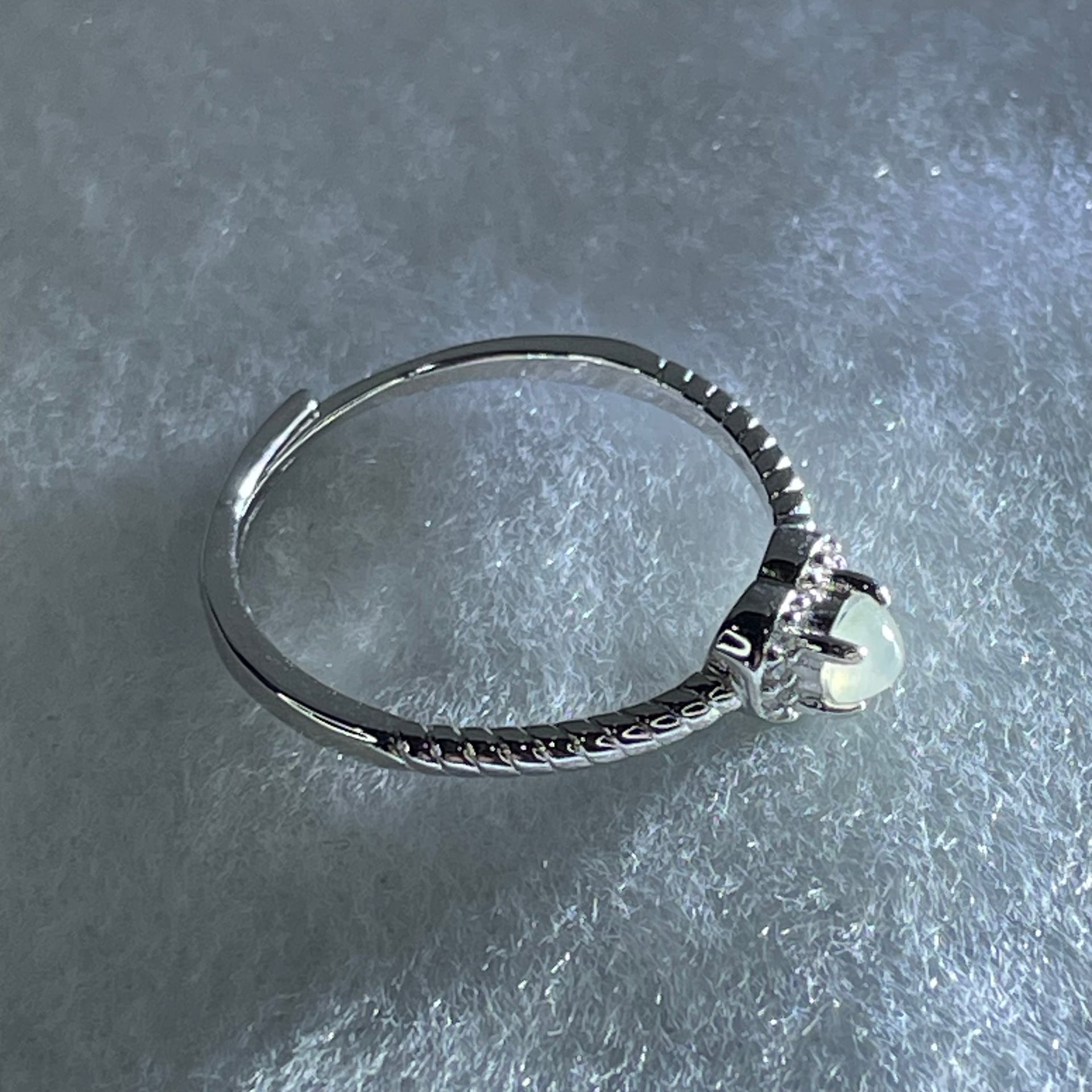 Type A Semi Icy Lavender Cabochon Jadeite in S925 Sliver Heart Ring (Adjustable Size) 1.10g 2.7 by 2.5mm - Huangs Jadeite and Jewelry Pte Ltd