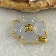 Type A Semi Icy Faint Lavender Jadeite 4 Leafs Clover in 18K Yellow Gold Pendant 3.51g 9.2 by 6.5 by 4.6mm 4Pcs - Huangs Jadeite and Jewelry Pte Ltd