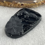 Type A Opaque to Partial Translucent Black Omphacite Jadeite Mandarin Ducks Pair and Lotus Leaf Pendant 20.70g 51.7 by 33.7 by 8.6mm - Huangs Jadeite and Jewelry Pte Ltd