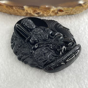 Type A Opaque Black Omphacite Jadeite Good Vs Evil Manjushri Bodhisattva Pendant Rabbit Zodiac Guardian 35.89g 51.2 by 44.3 by 10.0mm - Huangs Jadeite and Jewelry Pte Ltd