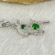 Type A Icy Green Omphasite Jadeite Cabochons in Sliver Deer Pendent Necklace 4.22g Middle Jadeite 4.3 by 1.5mm - Huangs Jadeite and Jewelry Pte Ltd