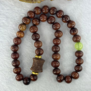 Natural Hainan Dalbergia Rosewood Beads Necklace 天然海南黄花梨手链 26.03g 10.1mm 40 Beads 17.2 by 15.1 mm 1 Om Mani Padme Hum Lulutong - Huangs Jadeite and Jewelry Pte Ltd