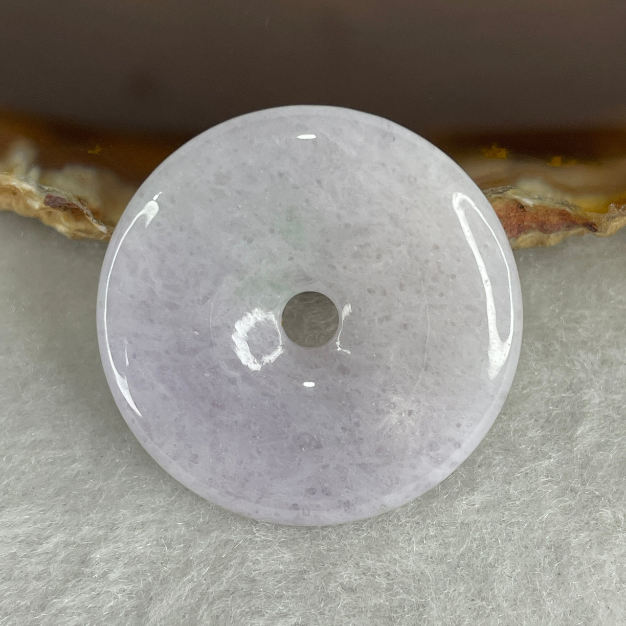 Natural Type A Lavender Jadeite Pendant | Ping An Kou Donut Smooth Violet Jade Amulet (8.69g, 29.3x4.6mm)