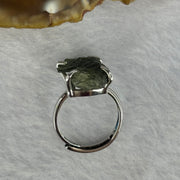 Natural Czech Republic Moldavite Meteorite Crystal in S925 Sliver Ring (Adjustable Size) 天然捷克陨石925银戒指 3.81g 18.3 by 12.9 by 4.5mm - Huangs Jadeite and Jewelry Pte Ltd