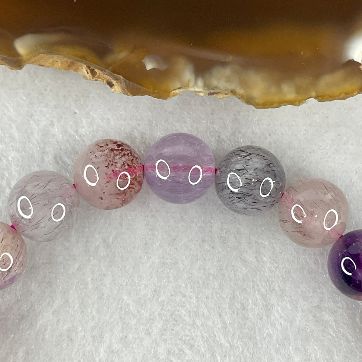 Certified Above-Average Grade Natural Super 7 Crystal Beads Bracelet | High-Density Multi-Bead Statement Strand | Authentic Sacred Seven Multi-Mineral Inclusions Quartz Spiritual Catalyst & Auric Shield Bracelet (23.77g | 17cm Length | 9.3mm | 22 Beads)
