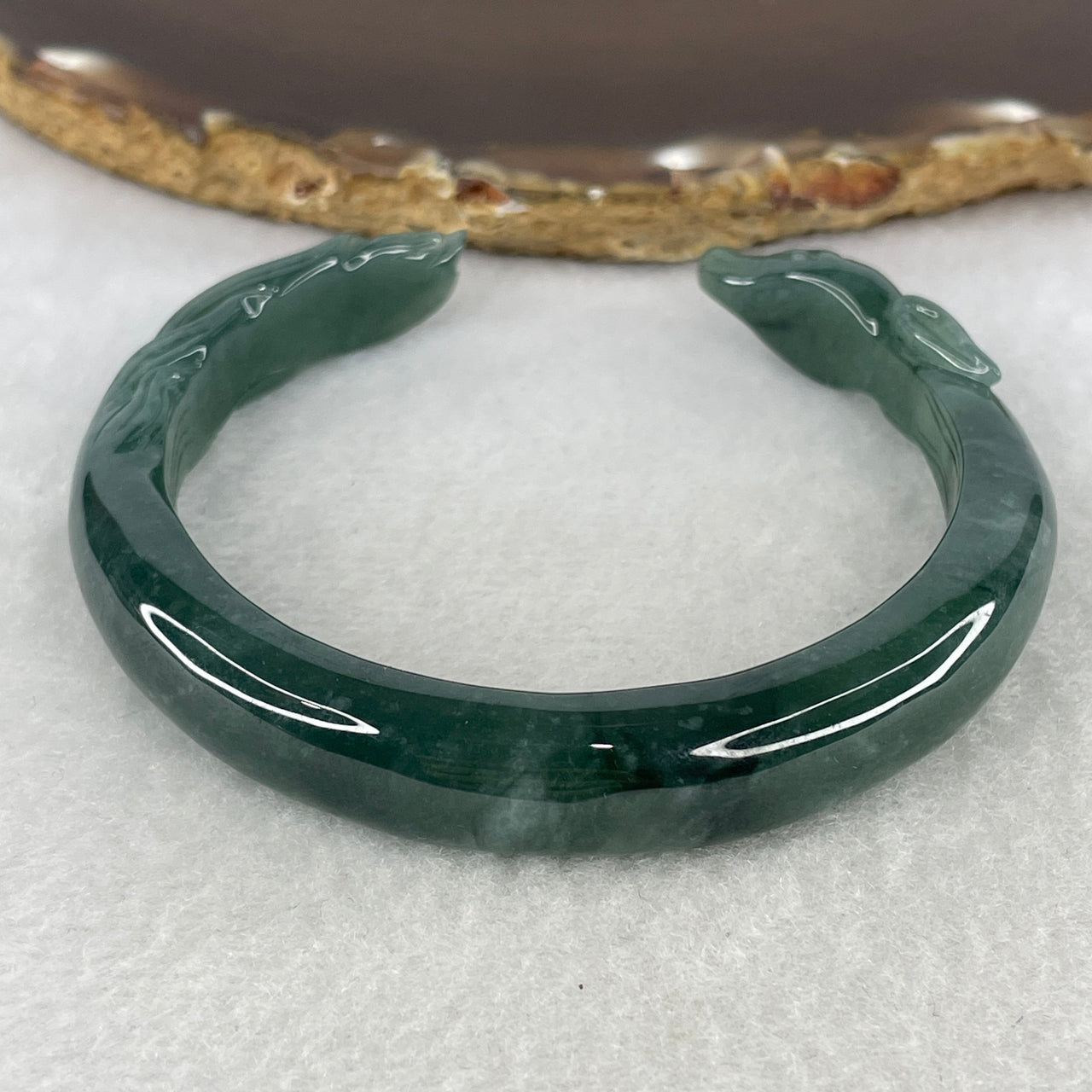 Natural Type A Blueish-Green Jadeite Carved Bangle | 59.0mm Mystical "Nine-Tailed Fox" | Close to Perfect Hand-Sculpted "Fei Cui" Round Wrist Heirloom (36.91g 11.2x8.2mm)