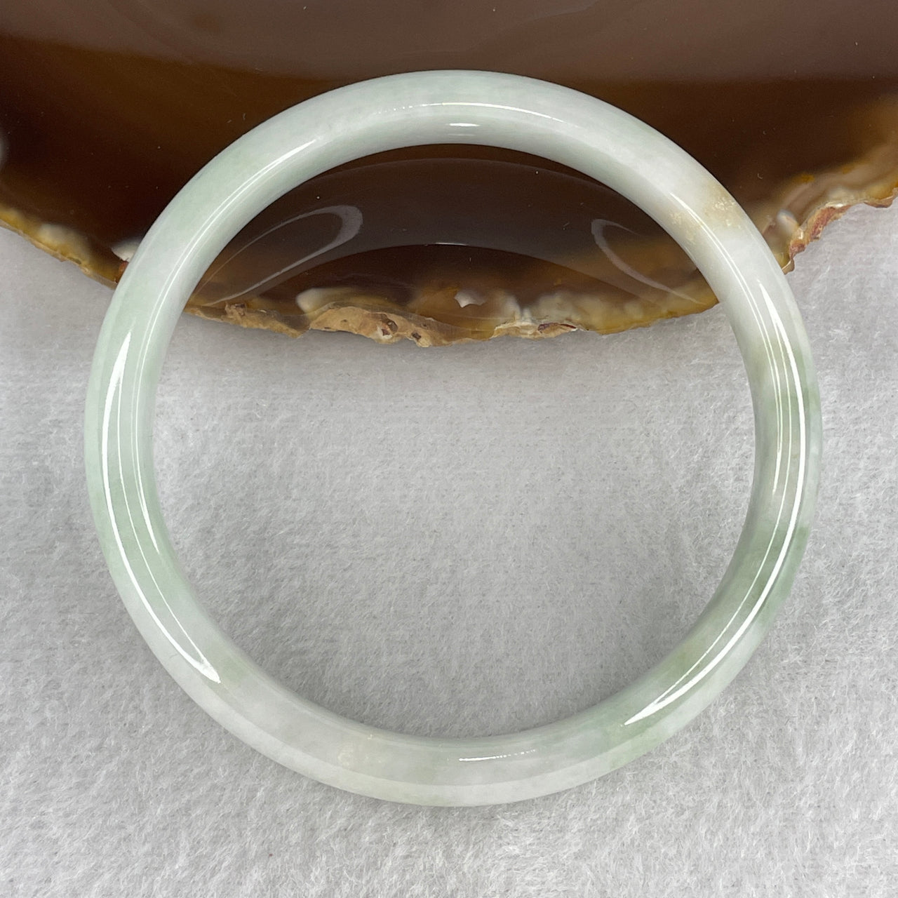 59.7mm Natural Type A Jadeite Bangle: Light Green Jade with Green and Yellow Piao Hua (39.90g) - 11.5x6.4mm Width Genuine Burmese Jadeite (Slight External Rough Slight  Internal Lines)