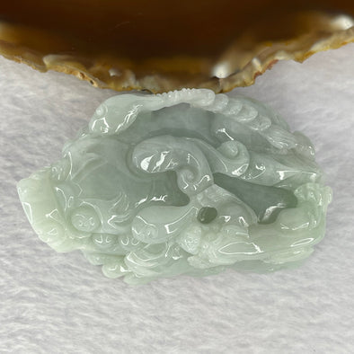 Type A Sky Blue Jadeite Pixiu with Baby Pixiu on Prosperity Coin 182.77g 70.0 by 45.7 by 31.4mm - Huangs Jadeite and Jewelry Pte Ltd