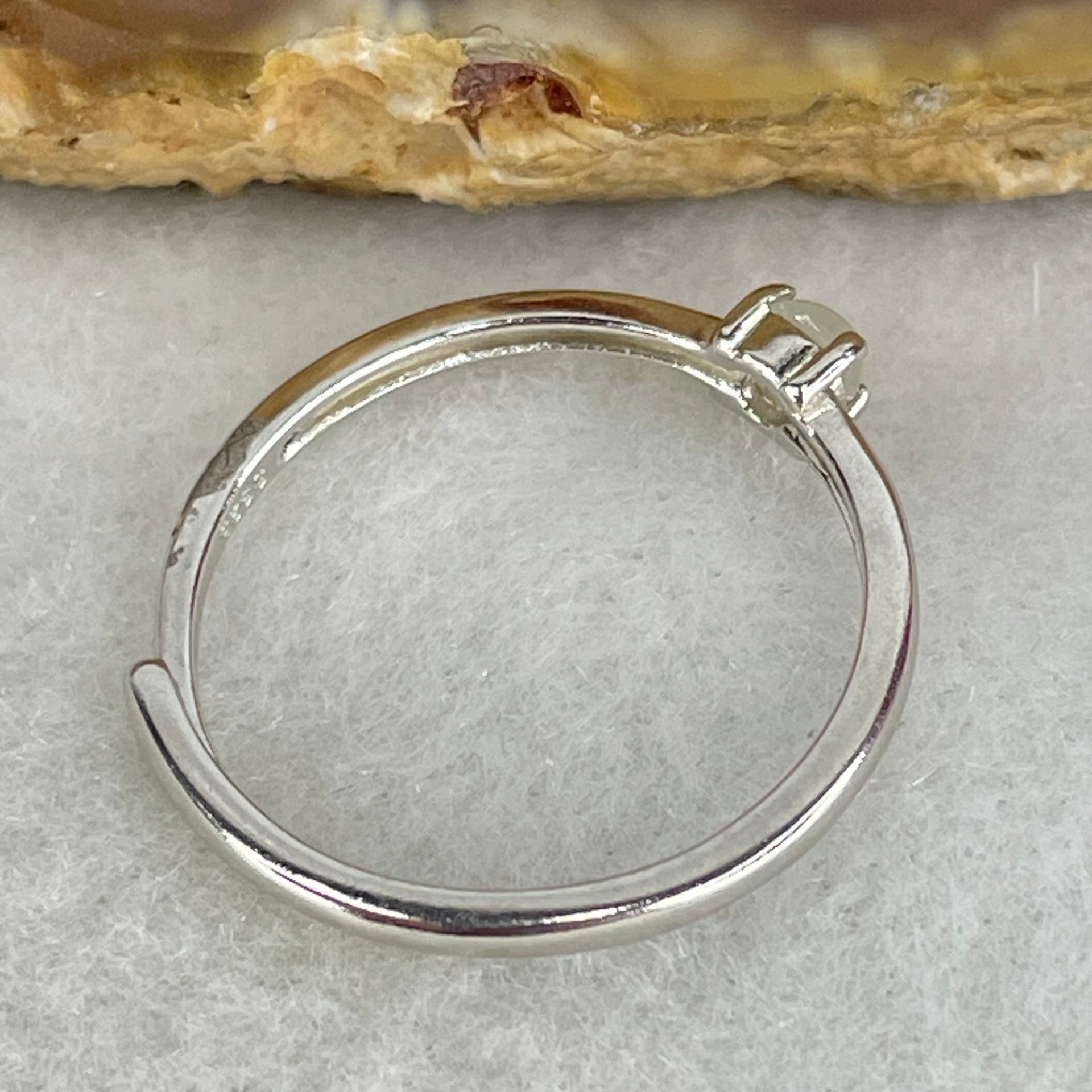Type A Semi Icy Light Lavender Cabochon Jadeite in S925 Sliver Ring (Adjustable Size) 0.89g 3.1 by 2.0mm - Huangs Jadeite and Jewelry Pte Ltd